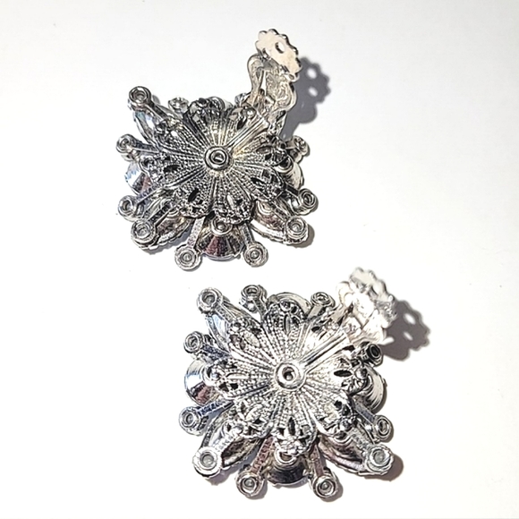 JUDY LEE VINTAGE BLUE RHINESTONE CLIP EARRINGS - Picture 6 of 8